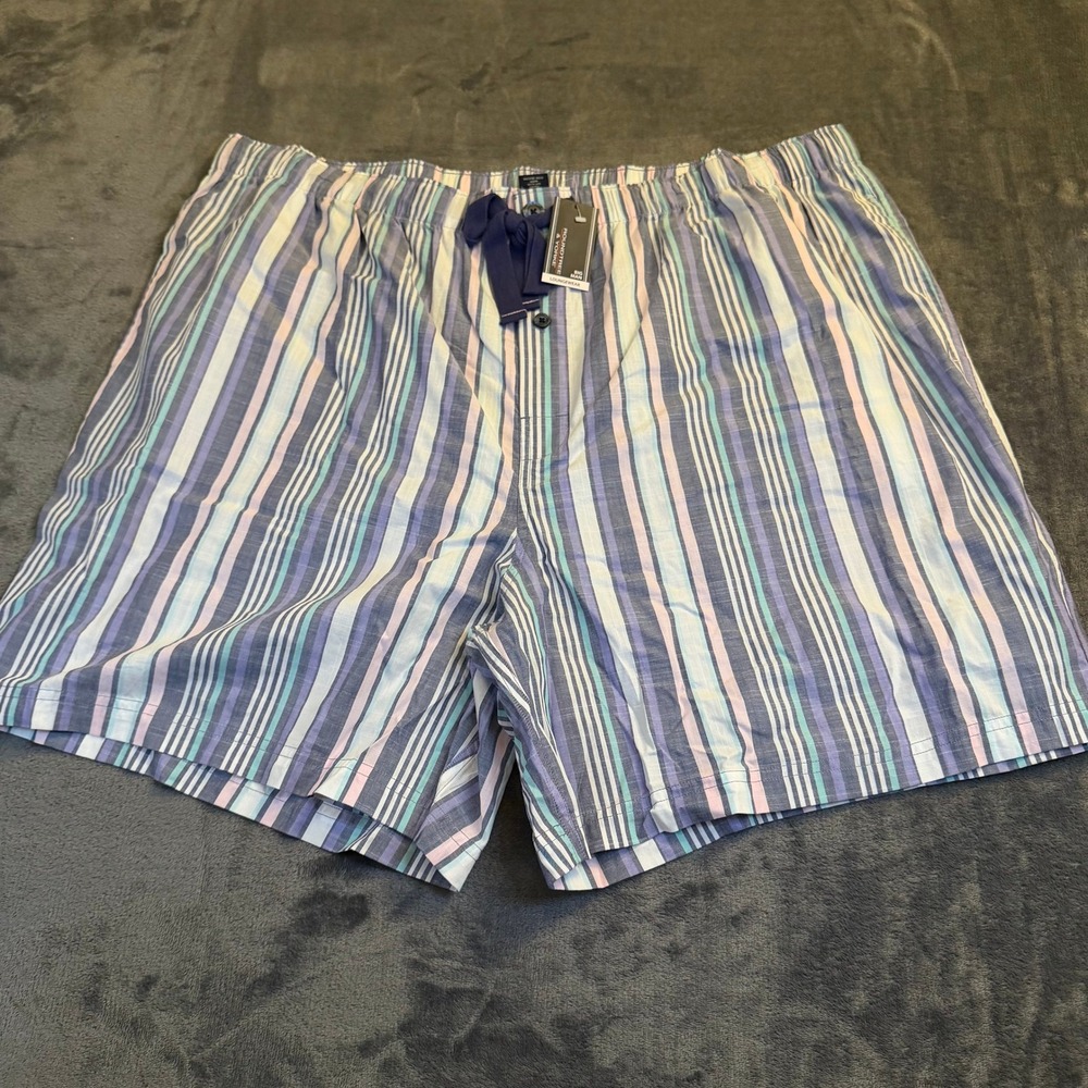 Roundtree Yorke Plaid Pajama Lounge Shorts Sleepwear Striped Mens 3XB 42" NWT